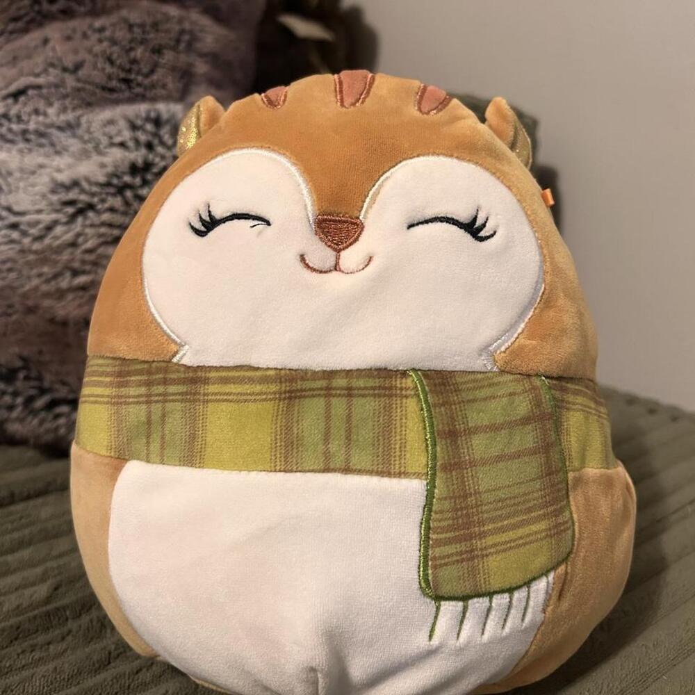Squishmallow Erin the Squirrel with Green Plaid Scarf